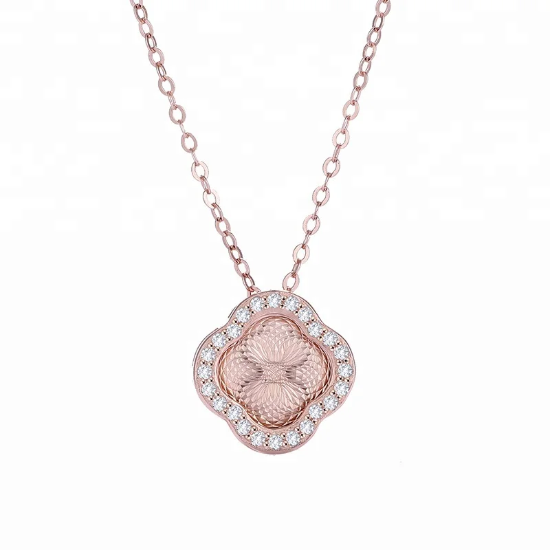 

100% 925 Sterling Silver Jewelry Four-leaf Clover Pendant Plated Rose Gold Necklace, White, gold, rose gold