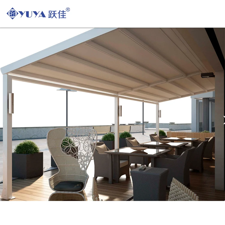Outdoor Waterproof Aluminium Motorized Retractable Awning Roof Design For Restaurant Sun Shading