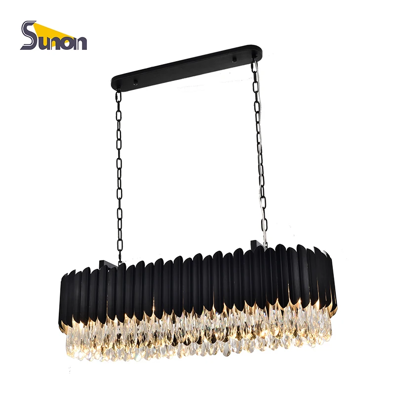 Modern Luxury Rectangular Hanging Light 14 Bulbs Ceiling Pendant Crystal Chandelier