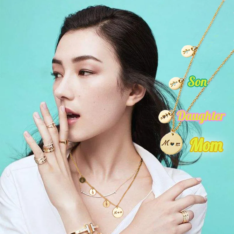 

Fashion new product lady mother daughter son family pendant necklace stainless steel casual boy girl gold necklace accessories