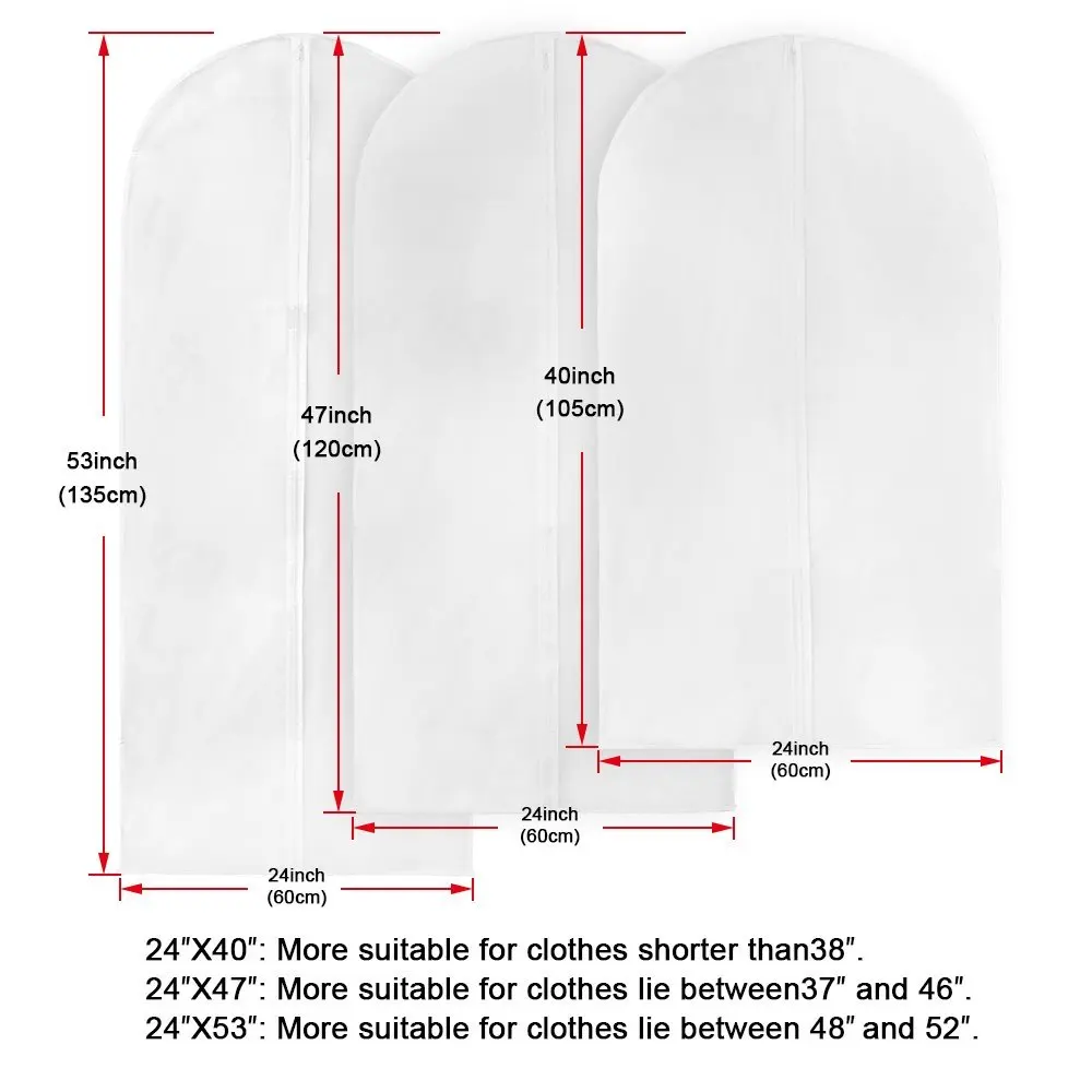 Kathy Small Garment Bag Set of 5 PEVA Garment Bag for Kids Moth Proof Full Zipper Suit Bag Light Weight