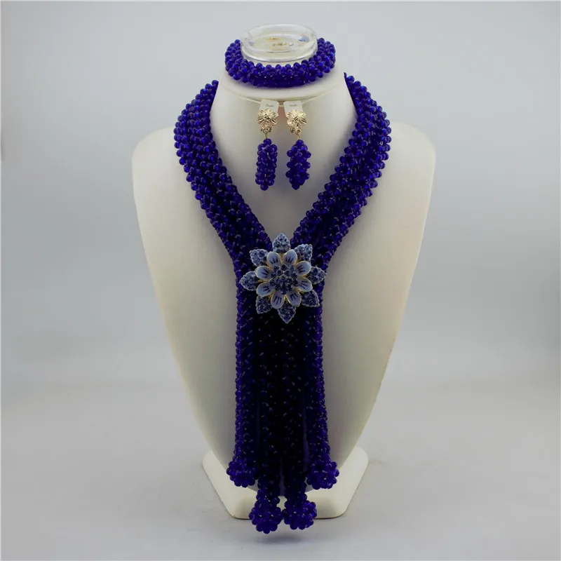 

New Arrivals African Beads Jewelry Set 2018 Nigerian Wedding & Engagement Necklace Earring For Women royal blue Indian Jewelry, Picture