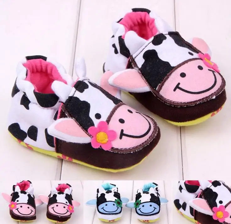 Hot Sale Autumn Spring Cartoon Cow Print Prewalker 0 12 Months Infant Baby Girls Boys Soft