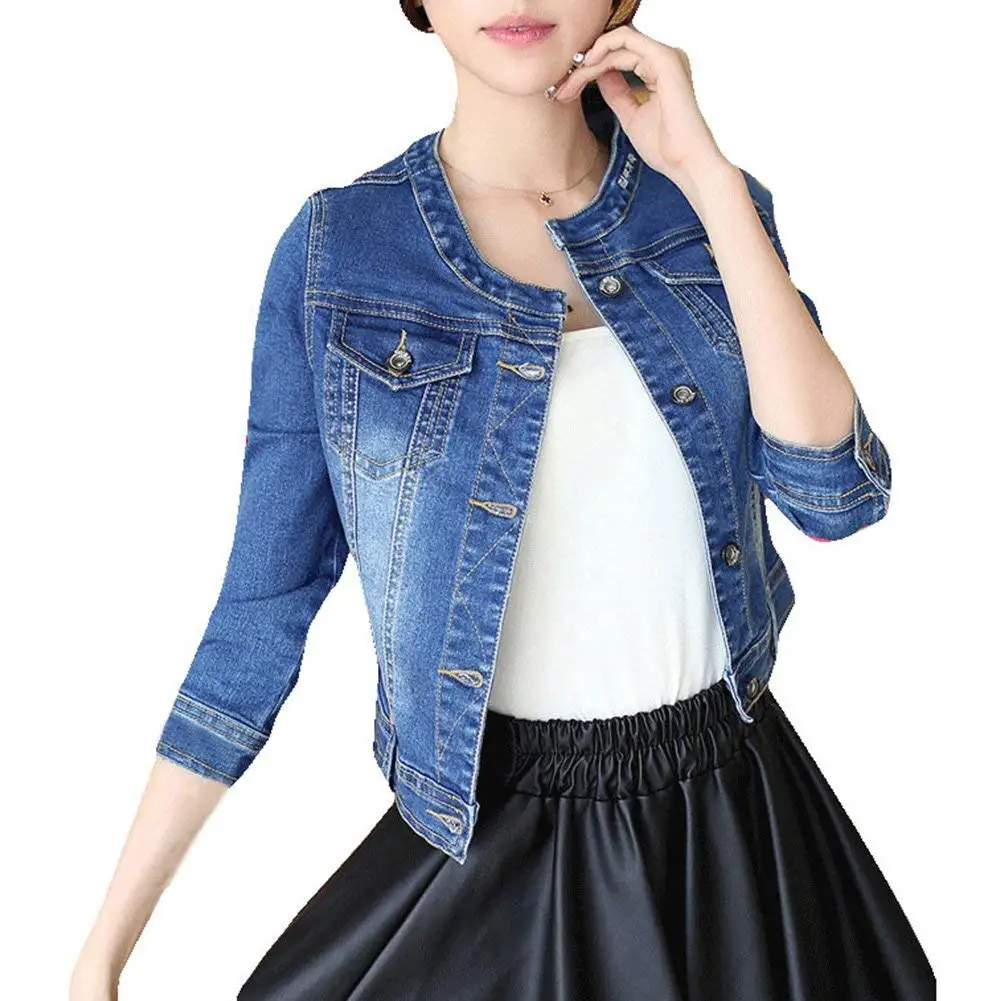 round neck jean jacket