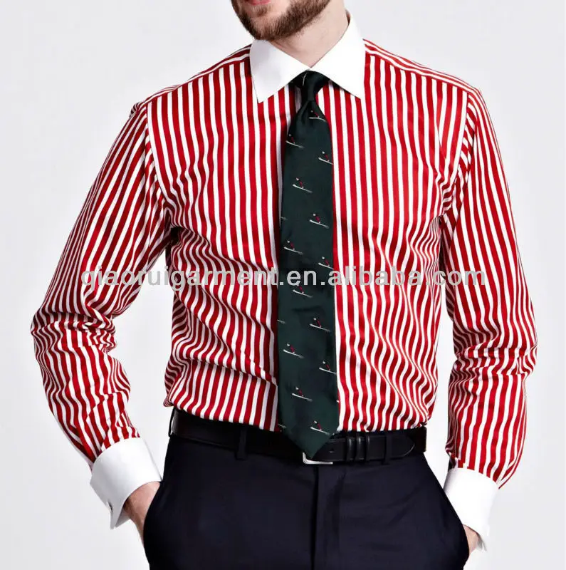 Men S Slim Fit Red Striped French Cuff Signature Shirt View Men