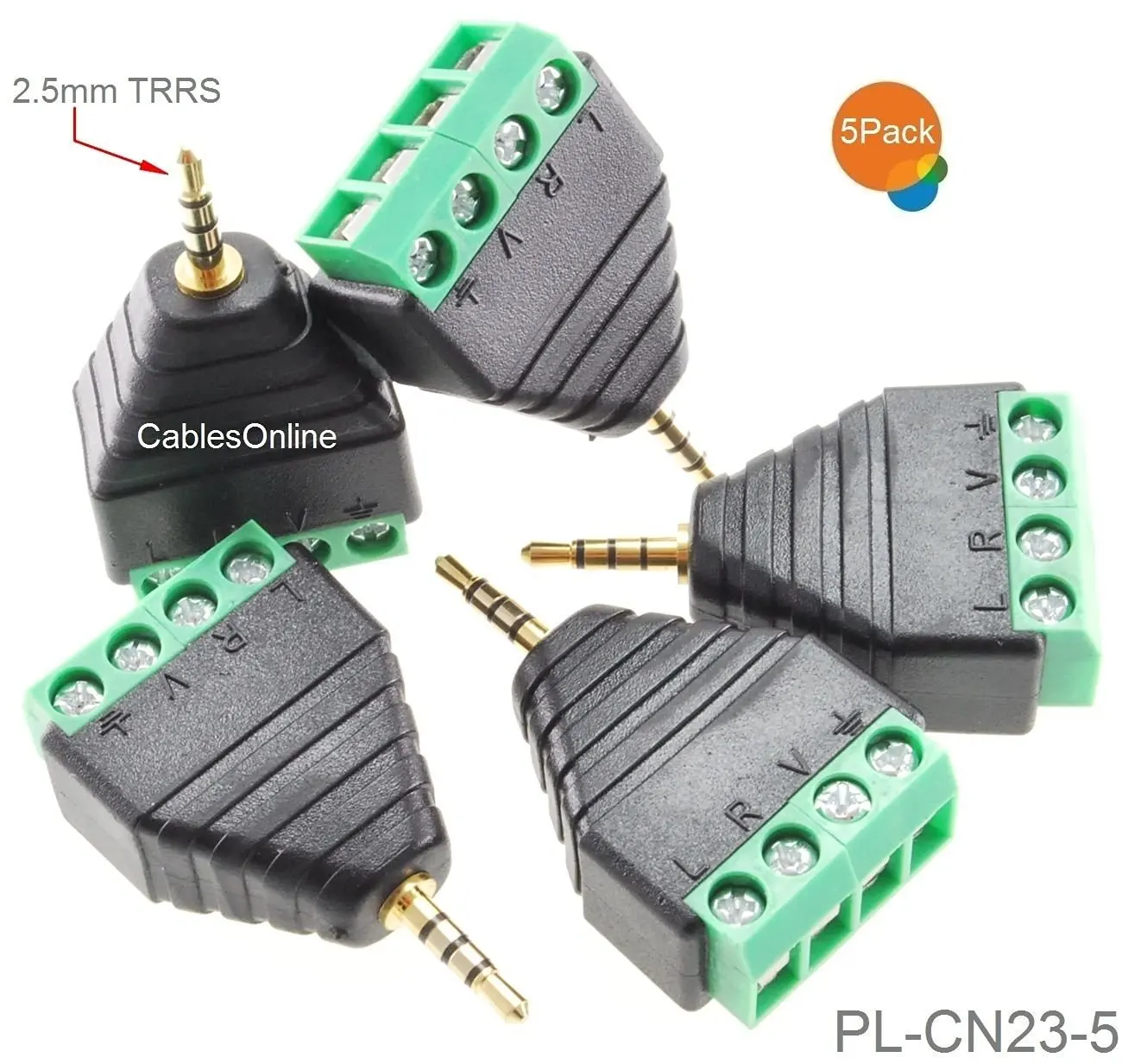 TRS Stereo Male Plug to 3-Screw Terminal Block Connector 6.3mm 1//4/"