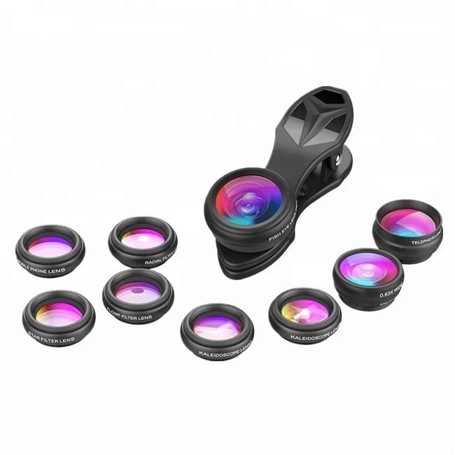 

Macro Lens+Wide Lens+Fisheye Lens+Telephoto Lens+CPL/Flow/Radial/Star Filter+Kaleidoscope 3/6 Lens, Black