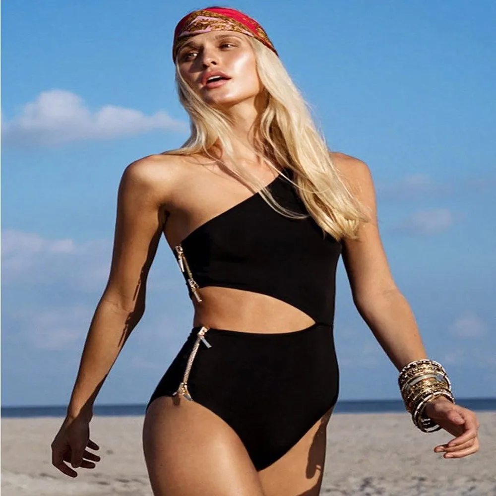 

2019New Women One Piece Swimsuit Monokini High Neck Swimwear Beach Bathing Suit Badpak Trikini mujer Biquini maio Maillot de bai