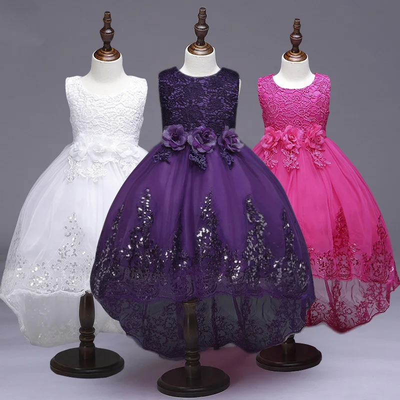 

Best selling breathable new design girl child dress sequin lace long evening party dresses, White;pink;red;hot pink;purple