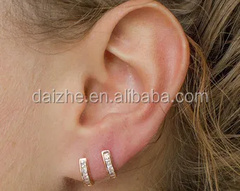 

high quality 925 sterling silver 18 rose princess cut zirconia cuff earring