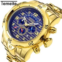 

TEMEITE Brand Mens Watch Quartz Chronograph Man Wristwatch Waterproof Multifunction Men Watches Luxury Gold Blue Large Dial