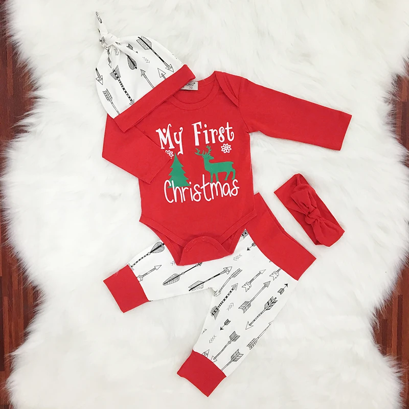 

Cute 100%Cotton Newborn Baby Clothes 4pcs Set Christmas Infant Outfit, As shown or customed