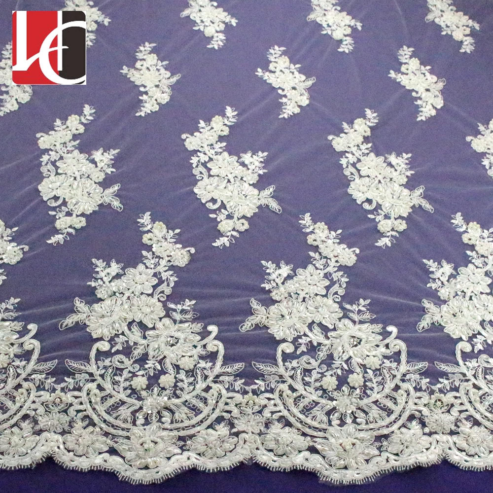 

HC-2726 factory new design cheap price handmade beaded bridal lace fabric for girl dress, Beige;white;black