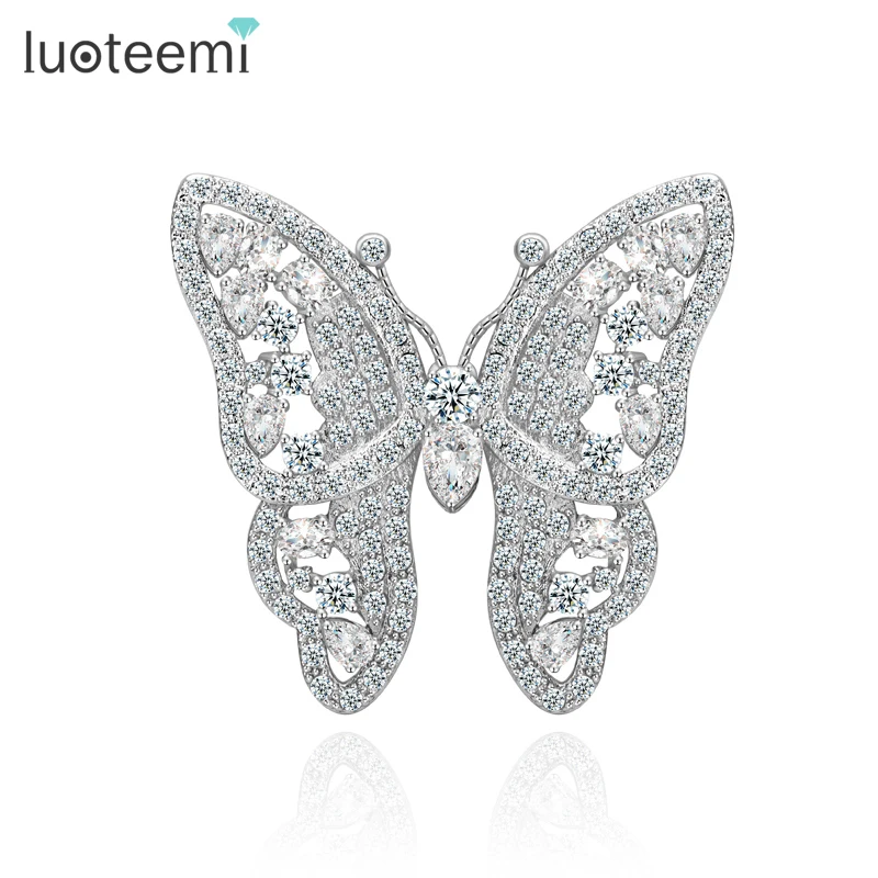 

LUOTEEMI Fashion Exquisite Sparking Cubic Zircon Paved Elegant Butterfly Brooches Wedding