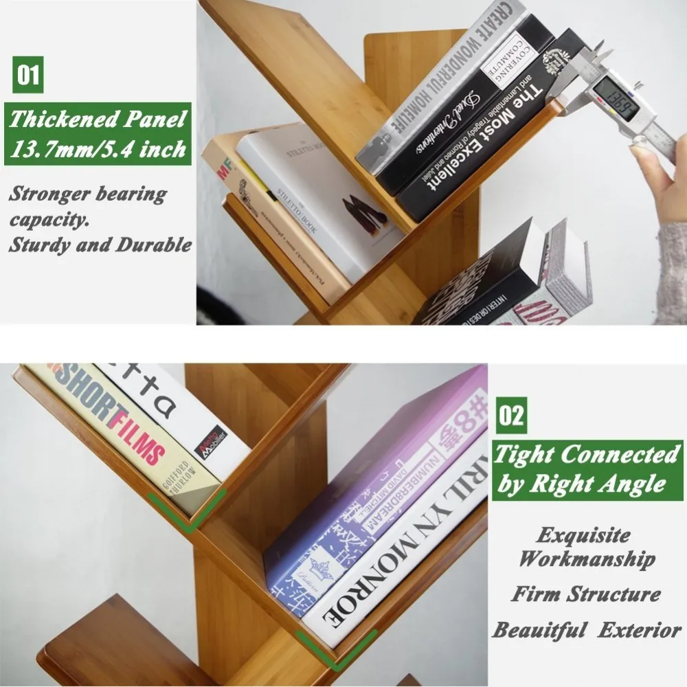 Bamboo 9 Shelf Tree Bookshelf Book Rack Display Storage Organizer