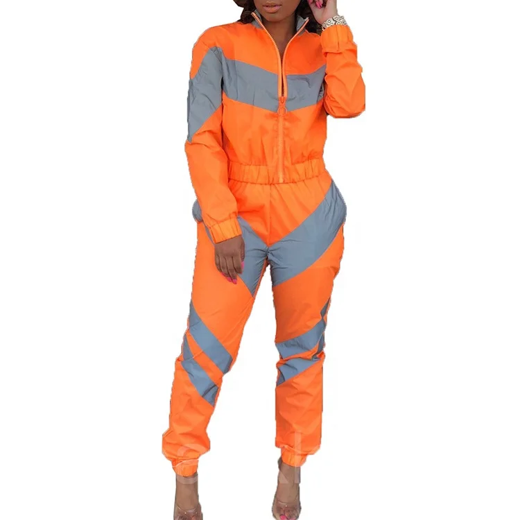 Clothing Manufacturers 2 Piece Set Reflective Women Windbreaker Track Suits