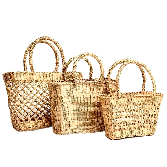 

Summer Vintage Straw Beach Bag Hollow Out Handmade Woven Tote Market Braided Bag, Variety