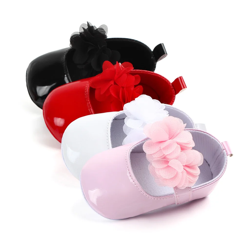 

Hot Selling Flower Bow Pu Leather Soft Sole Baby Girl Dress Shoes Infant Crib Shoes Mary Jane Slippers, Pink/red/black/white