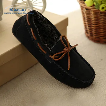 Black Mens Moccasin Shoes Suede Fabric 