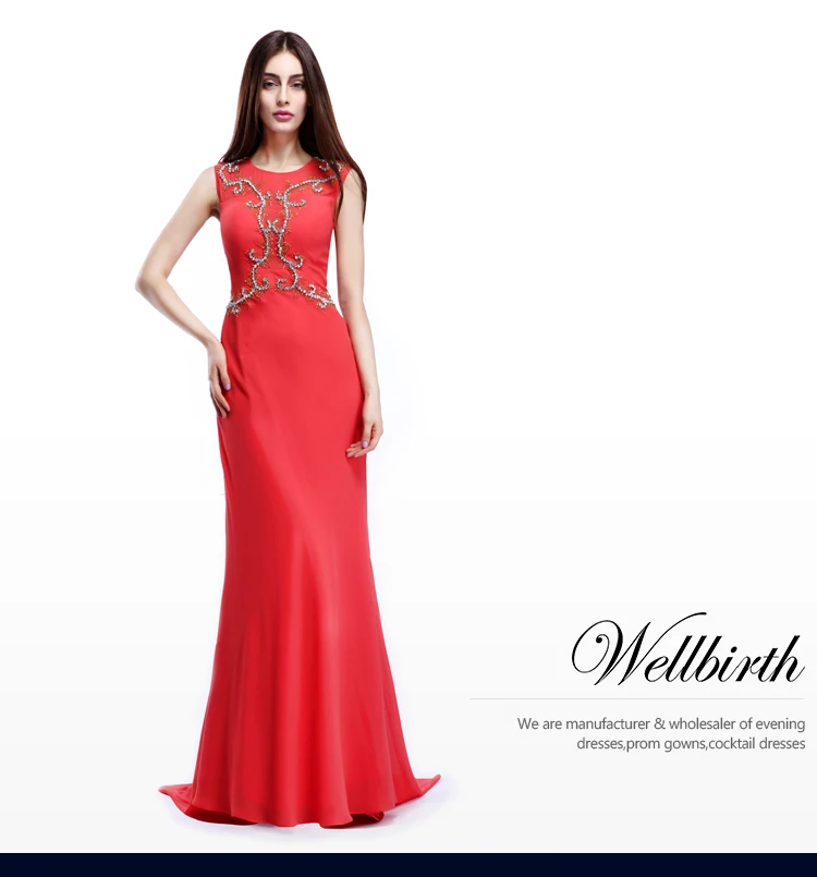 Sexy Sleeveless Long Beaded Prom Dresses Spanish Style Lady Red Mermaid