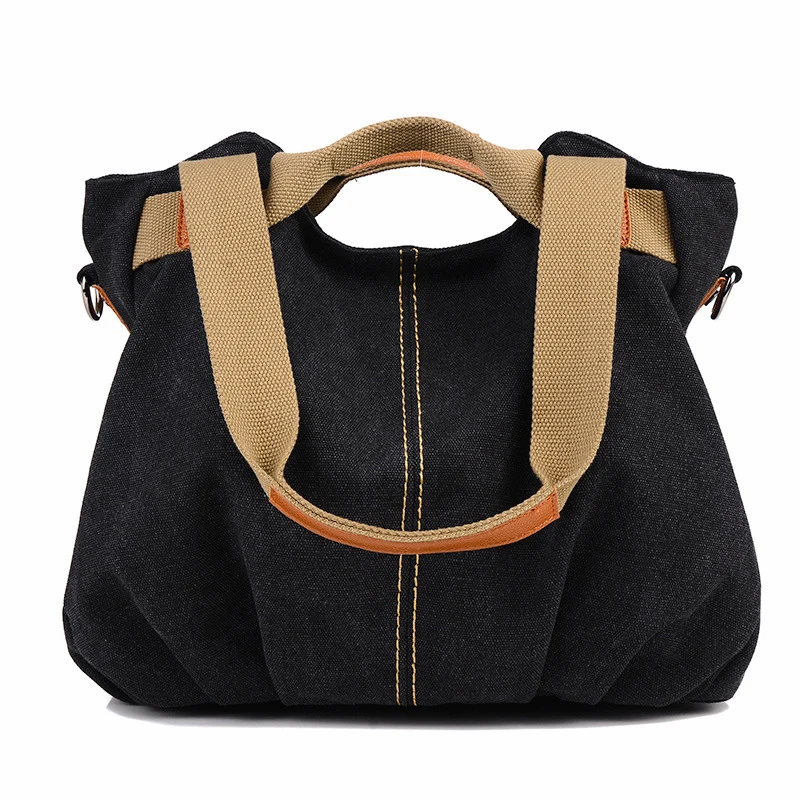 Wholesale Korean High Quality Thick Black Cotton Canvas Shoulder Tote Bag With Zipper - Buy ...