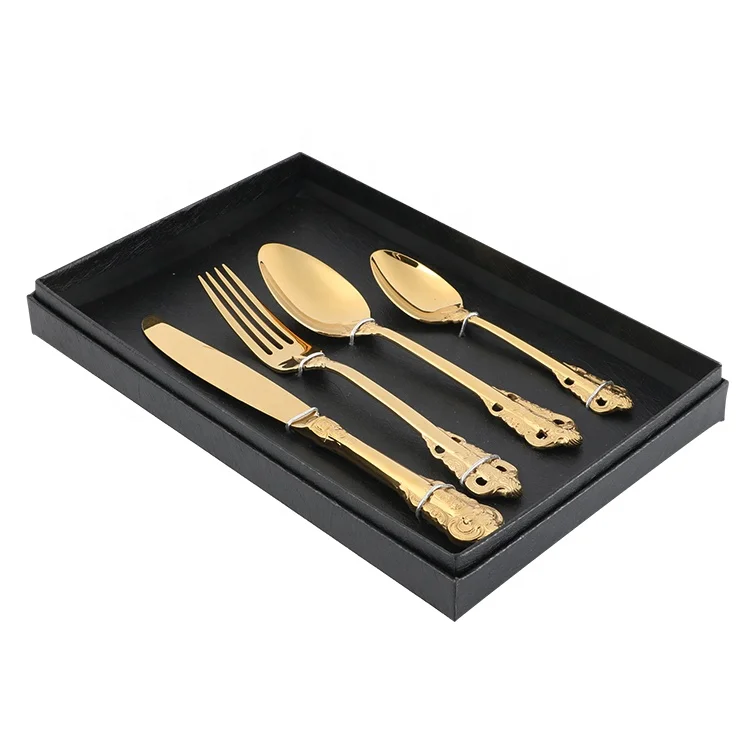 

FDA certification spoons forks knives stainless steel cutlery set 18/10, Golden