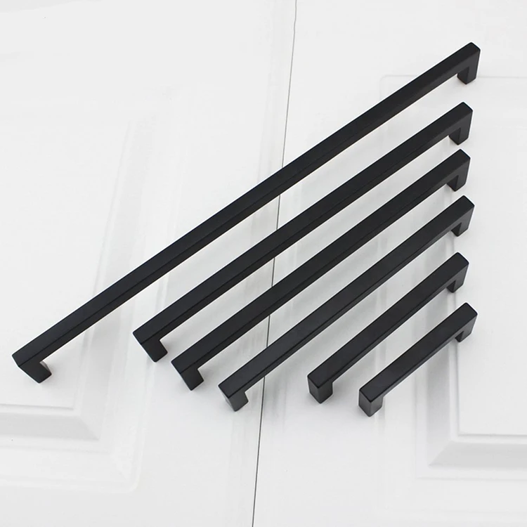 Black Square Bar Cabinet Drawer Pull Handle Stainless Steel Modern Hardware for Kitchen Cabinets Cupboard