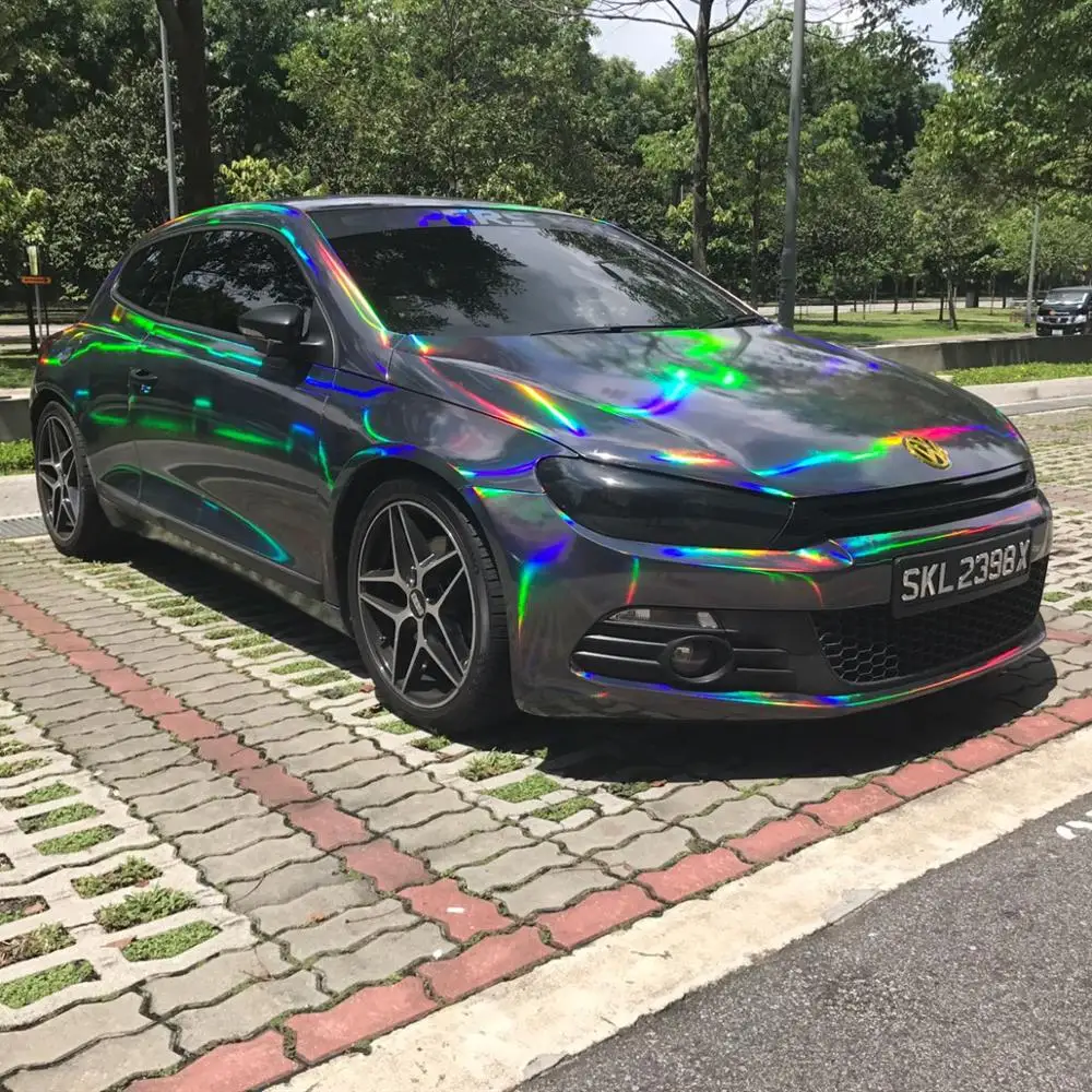 

Best Quality 3 Layers Black Chrome Holographic Vinyl Wrap Rainbow Laser Vinyl Film Bubble Free Car Sticker