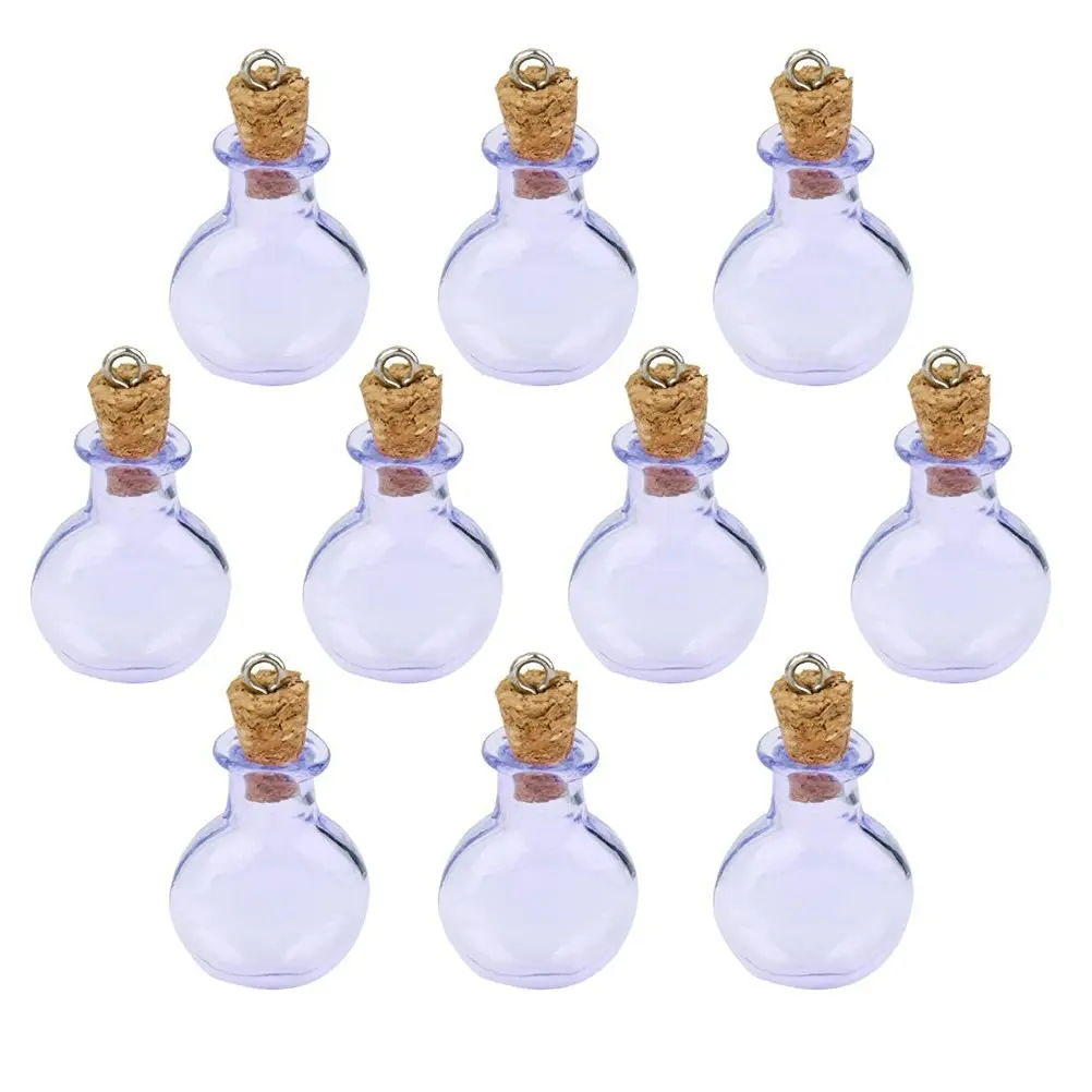 Tinksky Mini Tiny Purple Glass Cork Bottles Round Flat Vial Wishing Bottle DIY Pendants for Wedding Valentine's Day gift DIY, Arts Crafts, Projects, Party Favors, Pack of 10