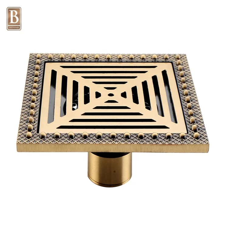 Bathroom Shower Antique Brass Square Tile Insert Drain Anti-odor Invisible Floor Drain