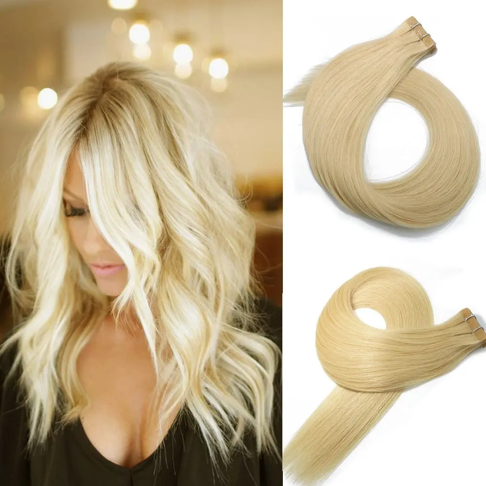 Platinum Seamless Hair Find Deals On Get Quotations Vario Tape In Hair Extensions Human 20pcs 50g Set Platinum Blonde 9a Brazilian Remy