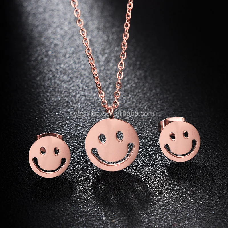 

stainless steel jewelry set smile earring necklace set