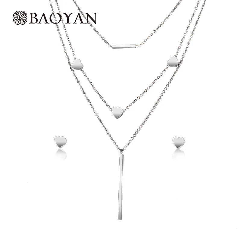 

BAOYAN Gold Silver Plated Love Heart Layered Stainless Steel Jewelry Set Wholesale Fashion Women Jewelry