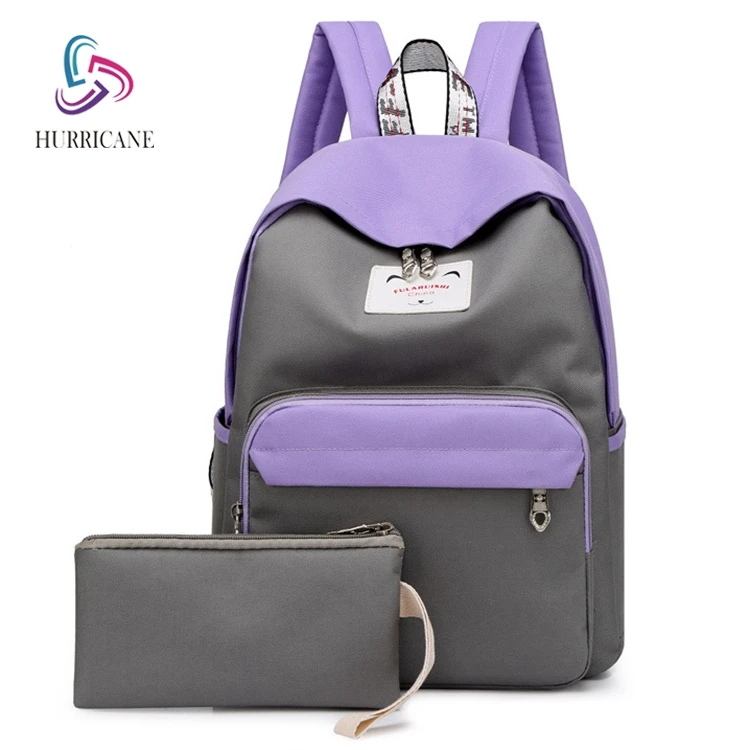 

lightweight nylon college girl backpack laptop bag set, Blue, pink, brown, black,customized color