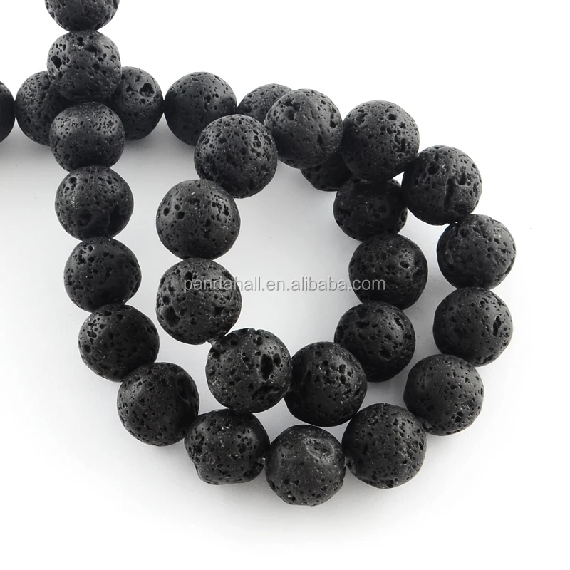 

4-5mm Round Gemstones Black Natural Lava Ball Beads Strings