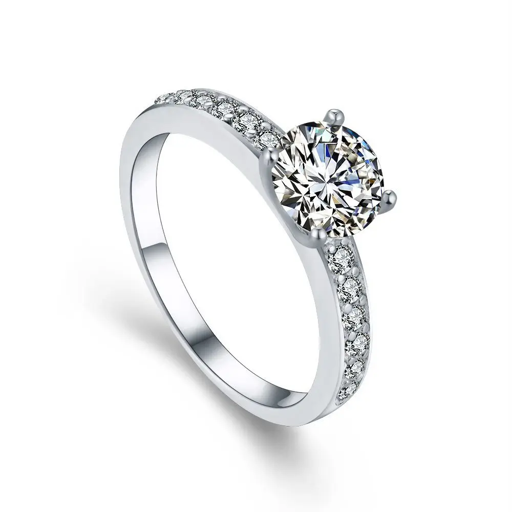 

manufacturer AAA Cz 18k white gold plated shine full rhinestone princess engaged marriage wedding diamond rings