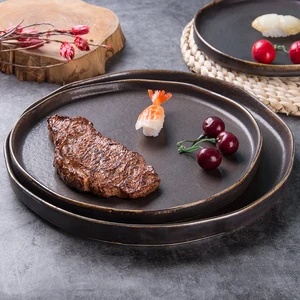 Image of Modern simple high quality home/restaurant/hotel stoneware porcelain matte glazed ceramic irregular plate