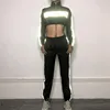 Womens 2 Pieces Outfits Splicing Reflective Cropped Jacket Long Pants Jumpsuits Set