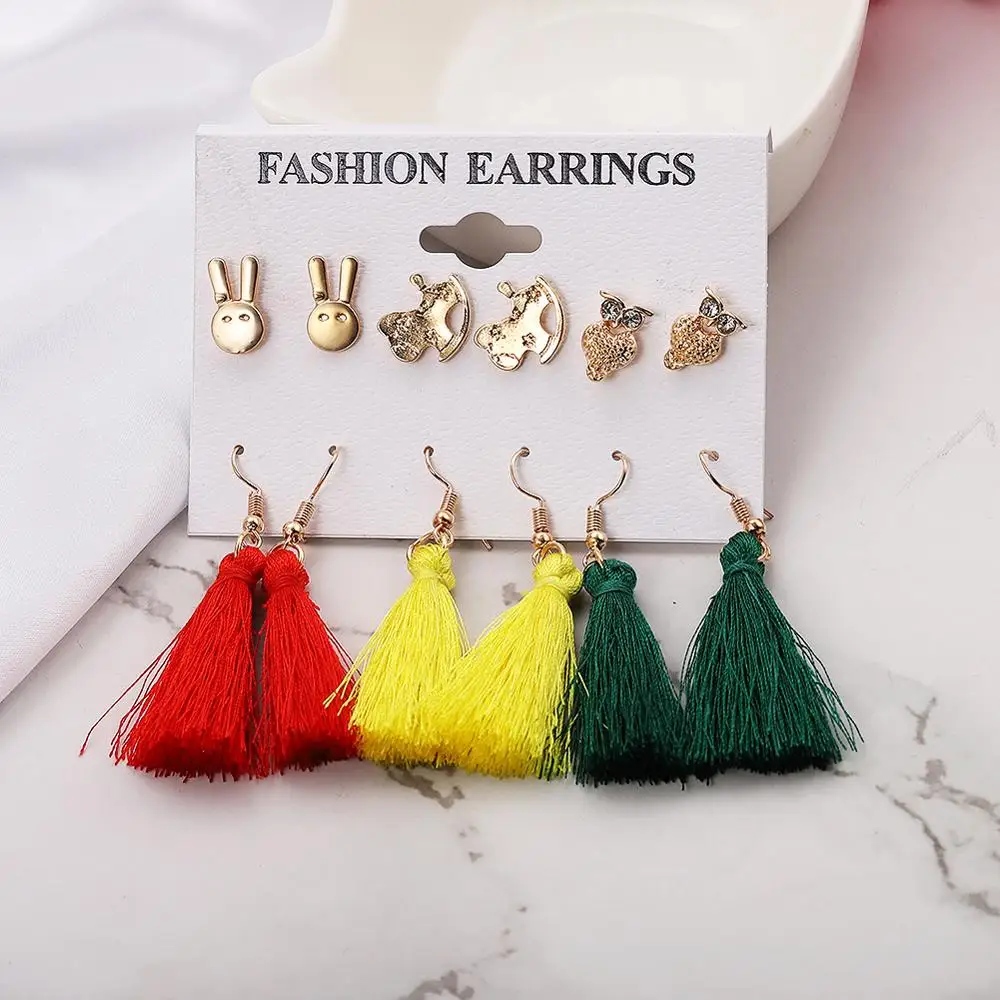 

18938 Dvacaman 6 Pairs Fashion Korean Design Bridal Jewelry Druzy Stud Earrings Set for Wedding Party, Gold/silver