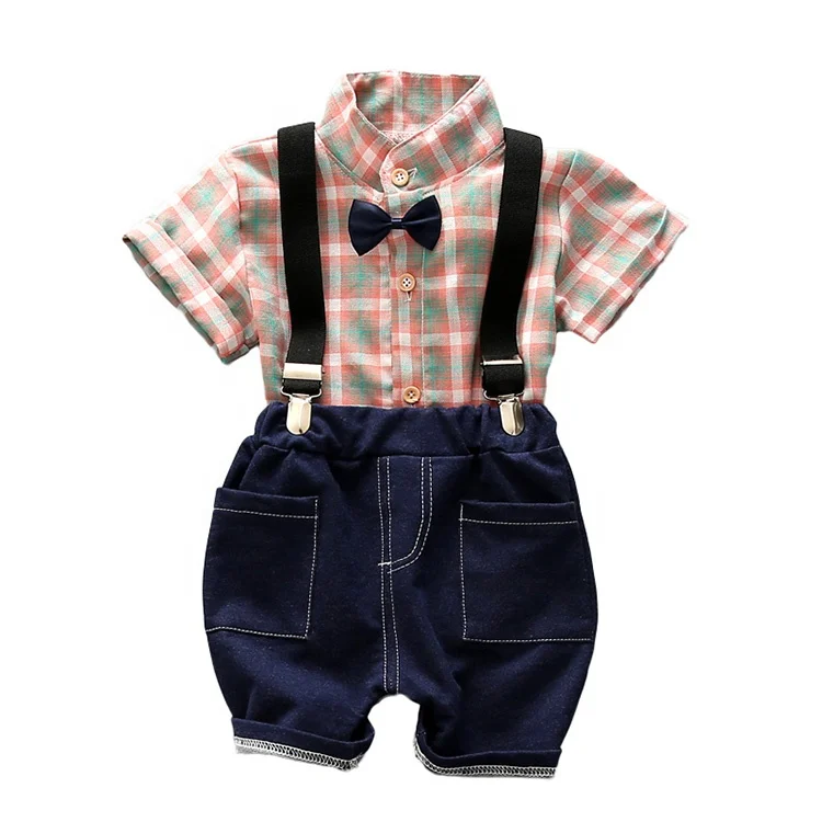 

Baby Boys Short Sleeve Gentleman T-Shirt Overalls Clothes Set with Tie, Color could be custom