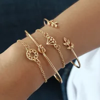 

Vintage leaf knotted hollow diamond lady bracelet 4pcs/set bracelet set