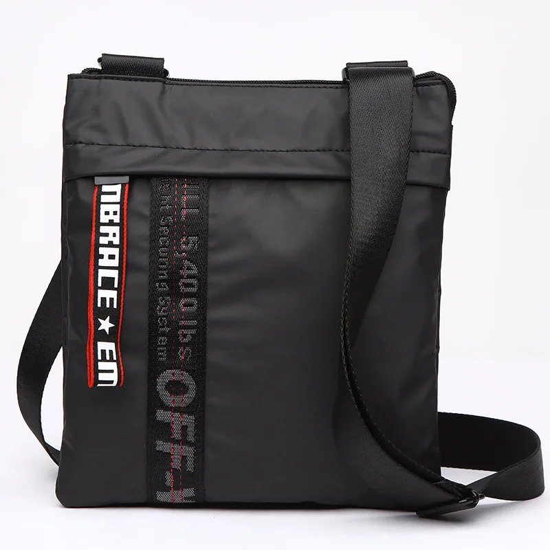 

2021 custom design logo waterproof nylon patchwork ribbon nylon mens shoulder crossbody bags, Custom made