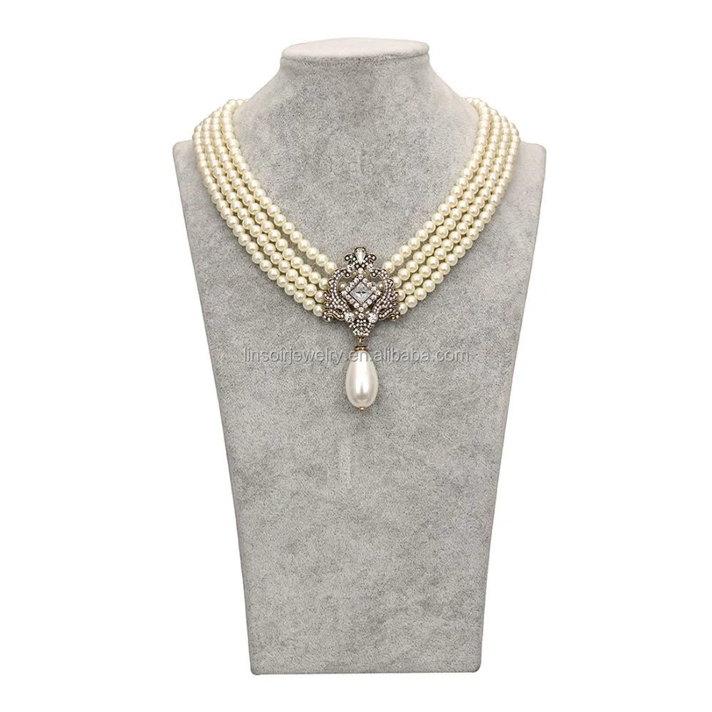 Baroque pearl necklace pendant multilayer waterdrop pearl crystal choker pearl necklace for women wedding