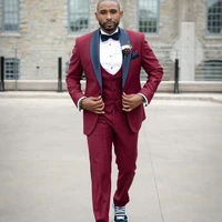

2019 Slim Fit Burgundy Groom Tuxedos Excellent Men Wedding Tuxedos High Quality Men Formal Business Prom Party Suit(Jacket+Pants