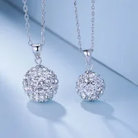 

925 sterling silver Rhinestone Ball Necklace Pendant 7 Colors Available Crystal Ball Pendant