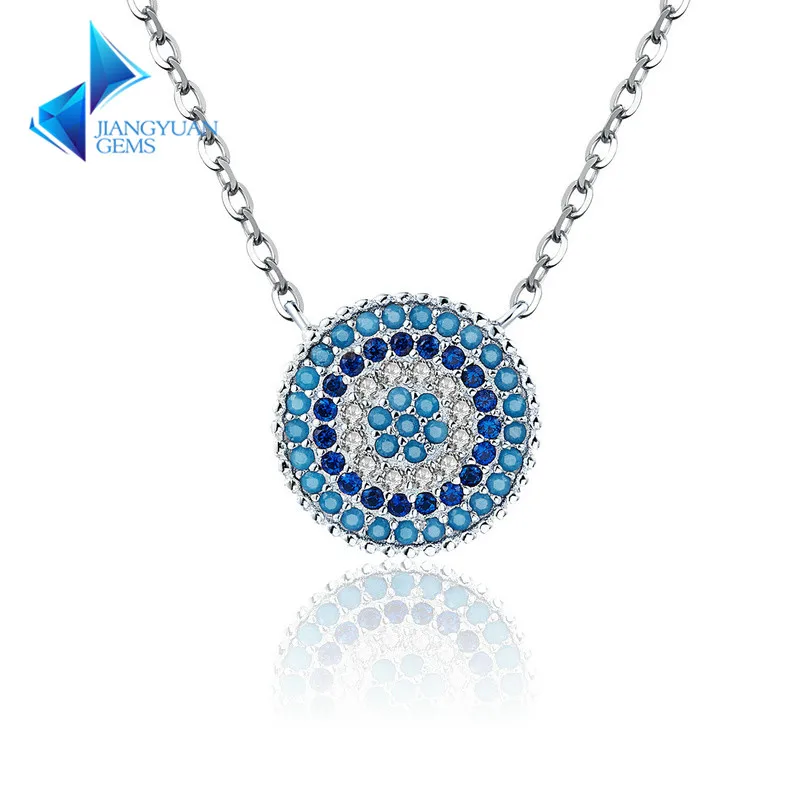 

925 Sterling Silver Jewelry Round Lucky Blue Eyes Women Pendant Necklaces