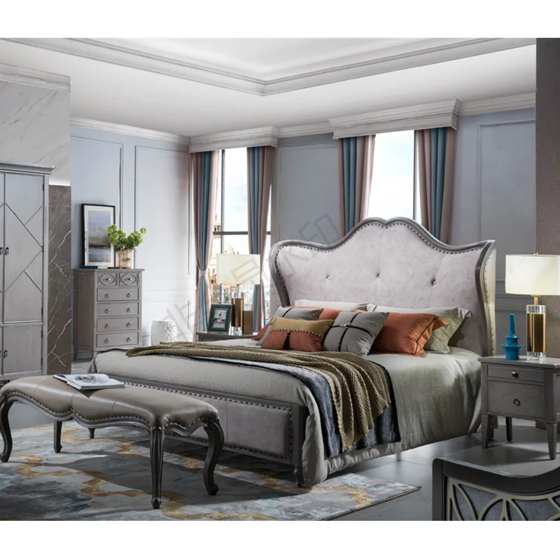 Nordic style bedroom furniture queen size wooden beds