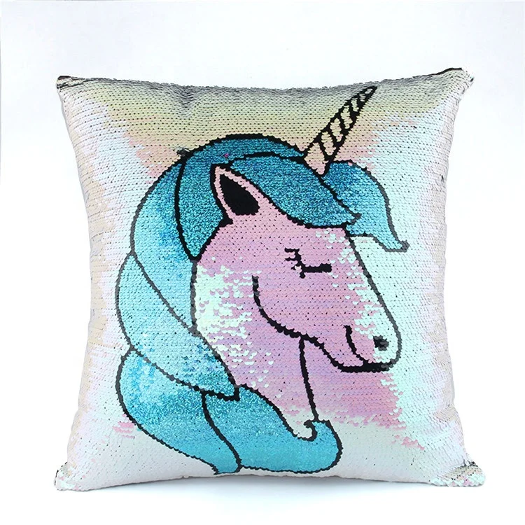 

Golden Red Reversible Sequin Unicorn Pillowcase Home Decorative Throw Sequence Pillow, Pink