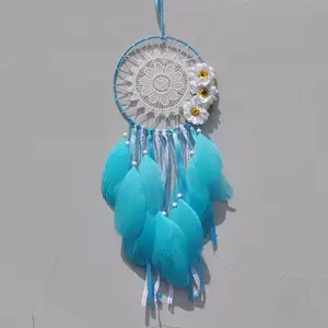 Artilady Handmade Indian fabric ribbon handmade white flower natural feather dreamcatcher supplies for home wall