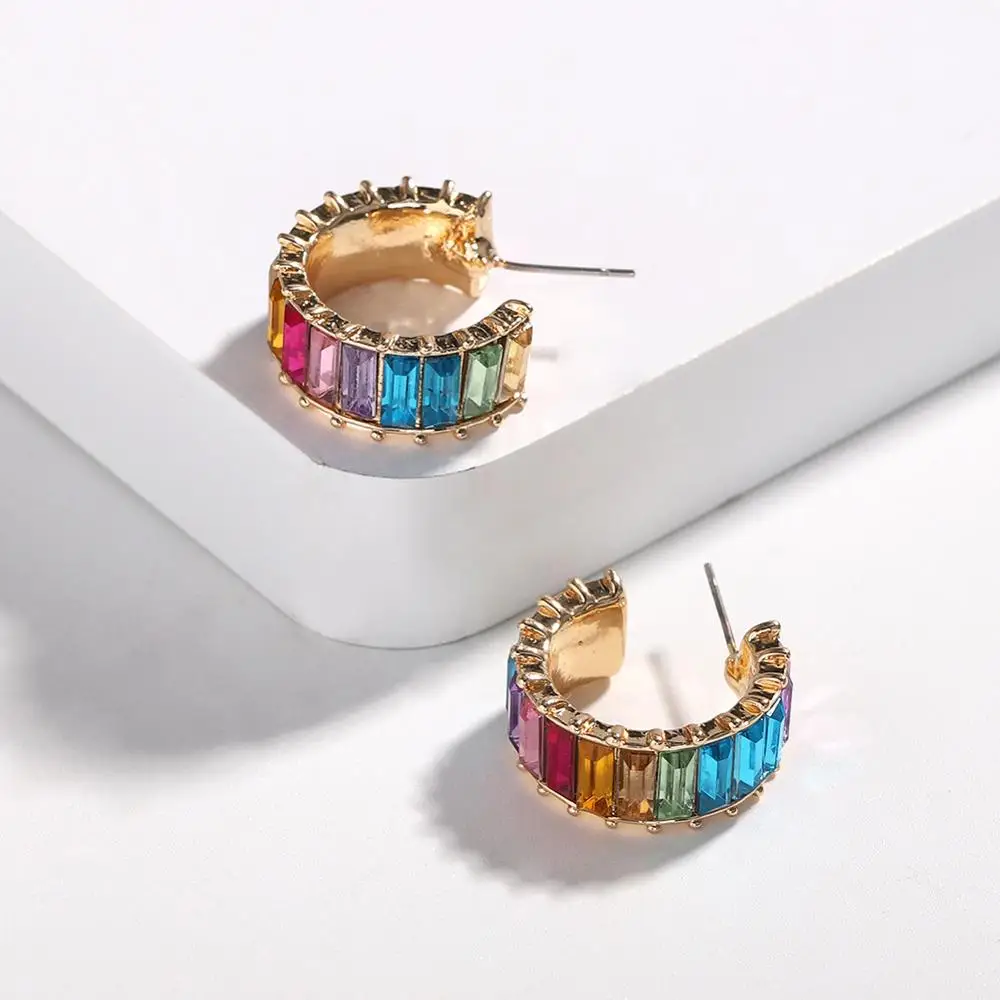 

Artilady Rainbow Huggie Hoop Earrings for women Colorful CZ Gold Plated Cuff Earrings Fashion Jewelry Gift for Women Girls, Green